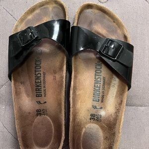 Birkenstock black patent leather slides size 38